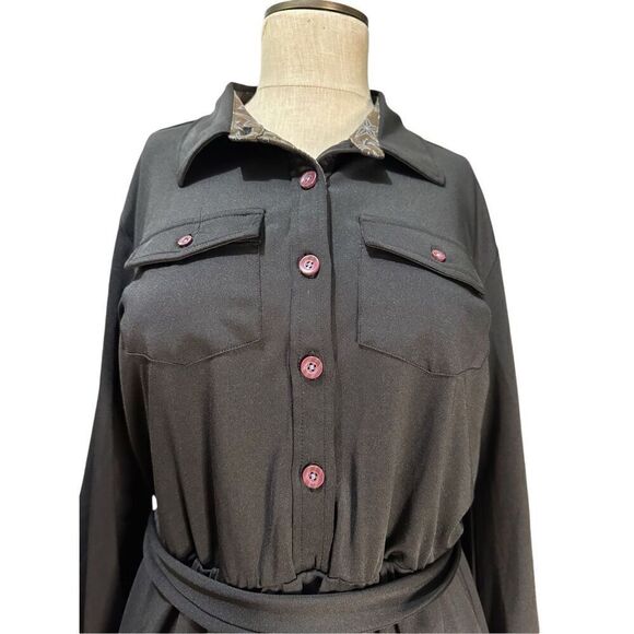 Matilda Jane Paint By Numbers Womens Black Dress Black Belted Pockets Stretch L - Picture 5 of 11